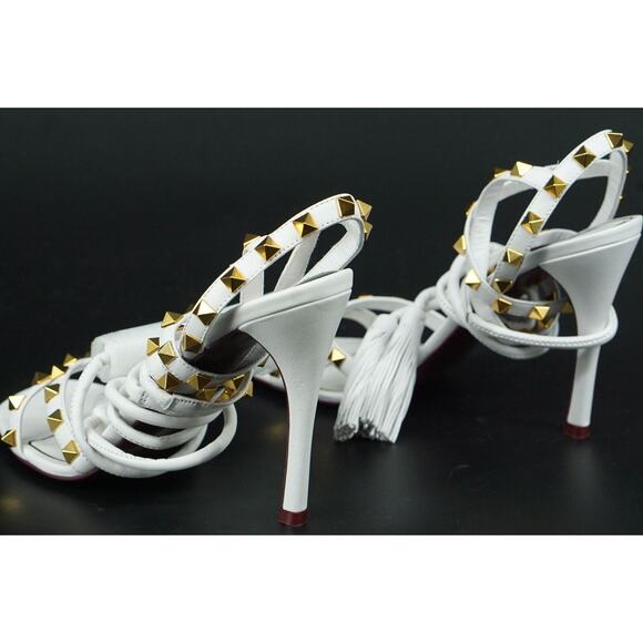 Valentino Garavani Rockstud Tassel Sandal Strappy SZ 38.5 Ankle NIB $1095 White - Picture 7 of 12